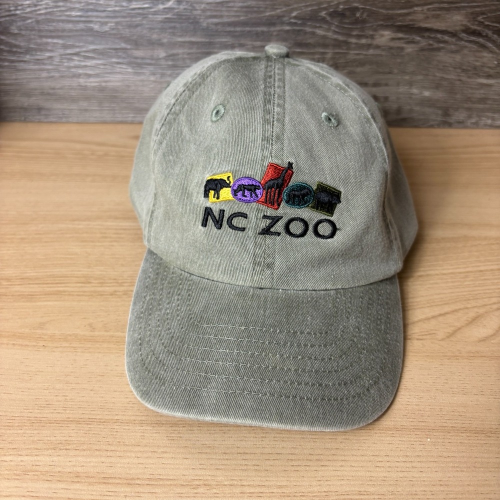Vintage North Carolina Zoo Hat Cap Strap Back Kids Brown Olive Green Adjustable